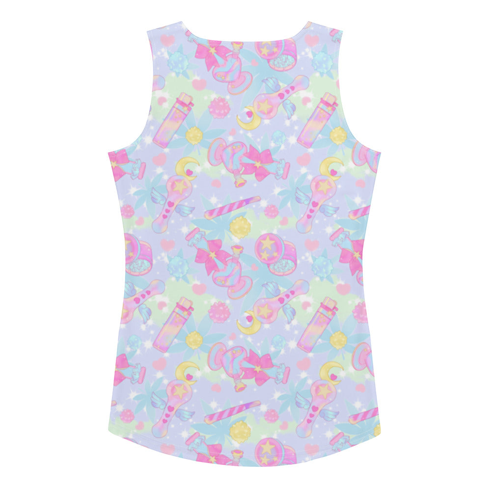 Colorful Indica Magica Tank Top featuring playful designs, perfect for summer outings or casual hangs with friends.