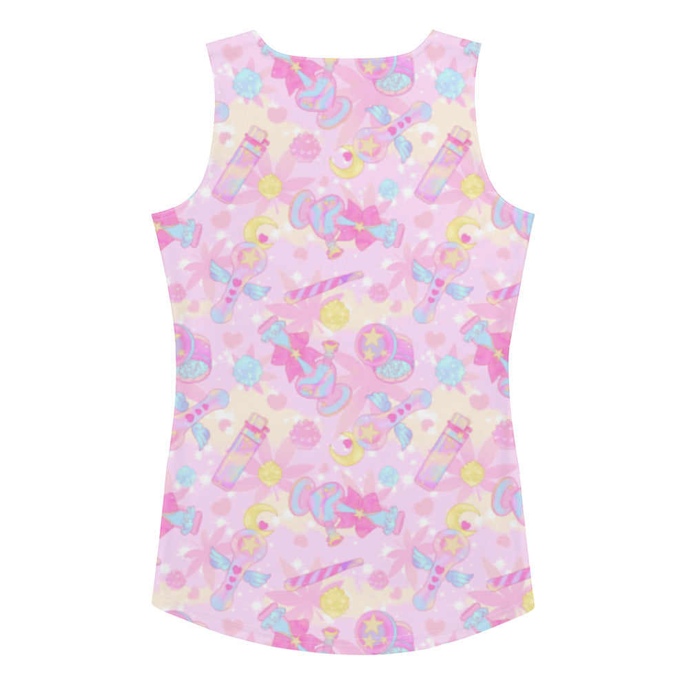 Bright and colorful Indica Magica Tank Top perfect for summer outings, featuring a fun, whimsical pattern.