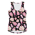 Pastel pink Strawberry Tank Top featuring a cute dessert print, perfect for a kawaii aesthetic. Order one size down!