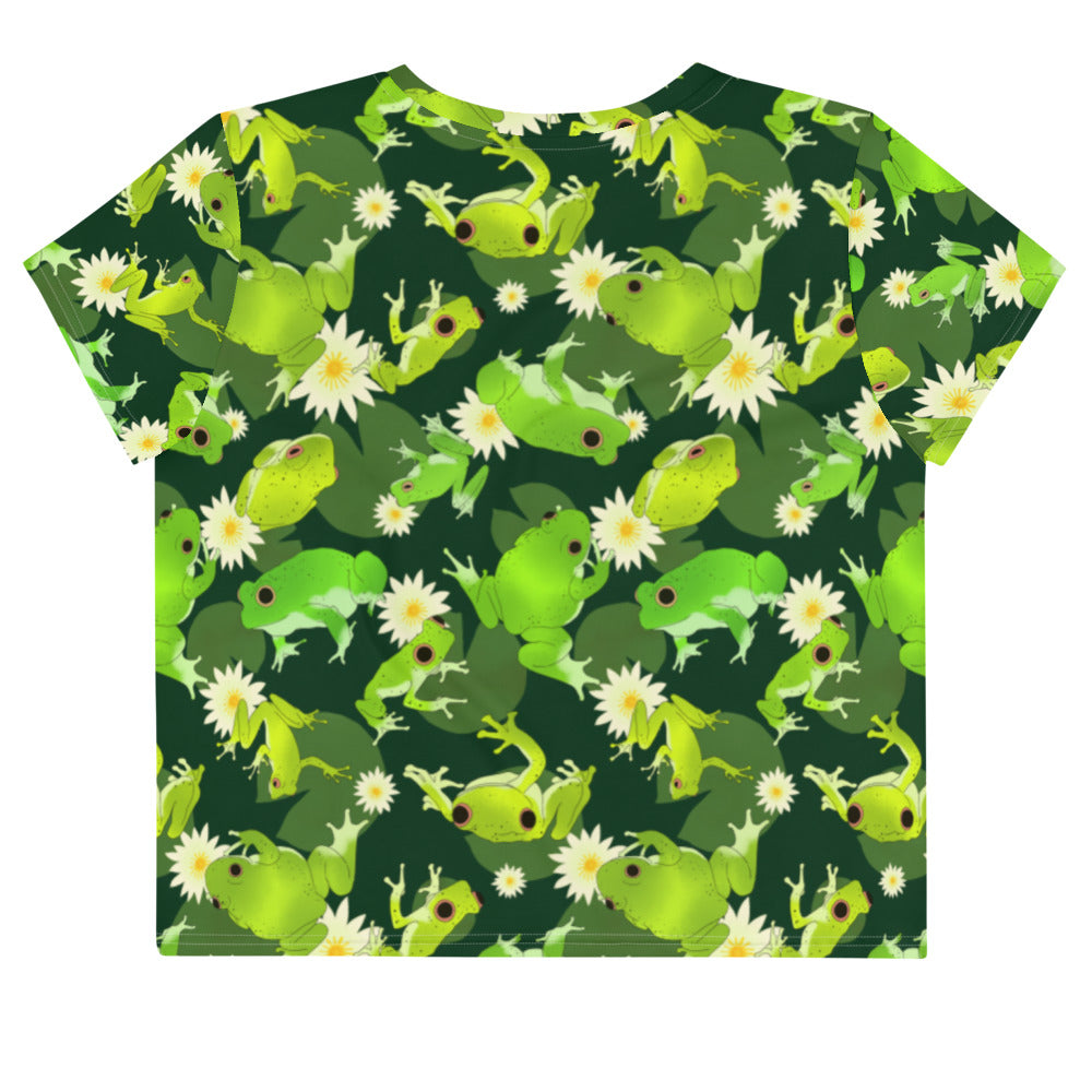 Kero-kero Crop Top features a vibrant frog design, perfect for fans who love cute and playful fashion.