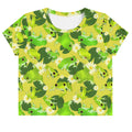 Kero-kero Crop Top features a vibrant frog print, perfect for fans of fun and unique fashion from your favorite store.