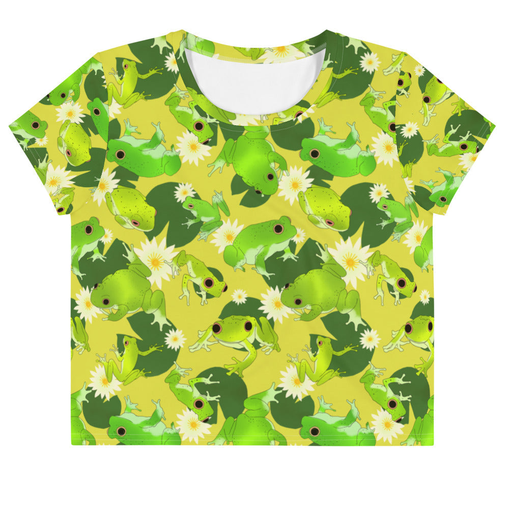 Kero-kero Crop Top features a vibrant frog print, perfect for fans of fun and unique fashion from your favorite store.