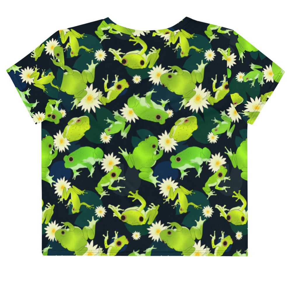Bright and playful Kero-kero Crop Top featuring a fun frog print, perfect for fashion-forward frog fans.