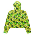 Lightweight Kero-kero cropped windbreaker in vibrant frog print, perfect for stylish outdoor adventures and rainy days.