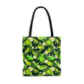 Kero-kero Tote Bag (Green) features vibrant frogs and flowers, perfect for eco-friendly fans of amphibians.