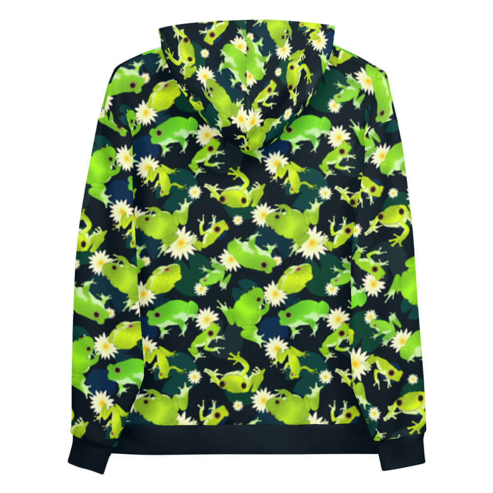 Bright and comfy Kero-kero Hoodie featuring a vibrant frog print, perfect for frog fans and herpetologists alike.