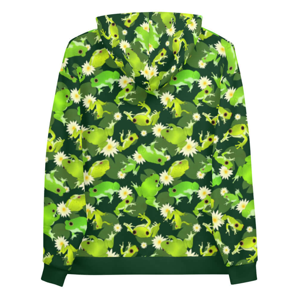 Stylish Kero-kero Hoodie featuring vibrant frog patterns, perfect for frog lovers and herpetologists alike.