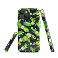 Stylish Kero-kero iPhone® Tough Case featuring vibrant frogs and flowers, perfect for protection and fashion.