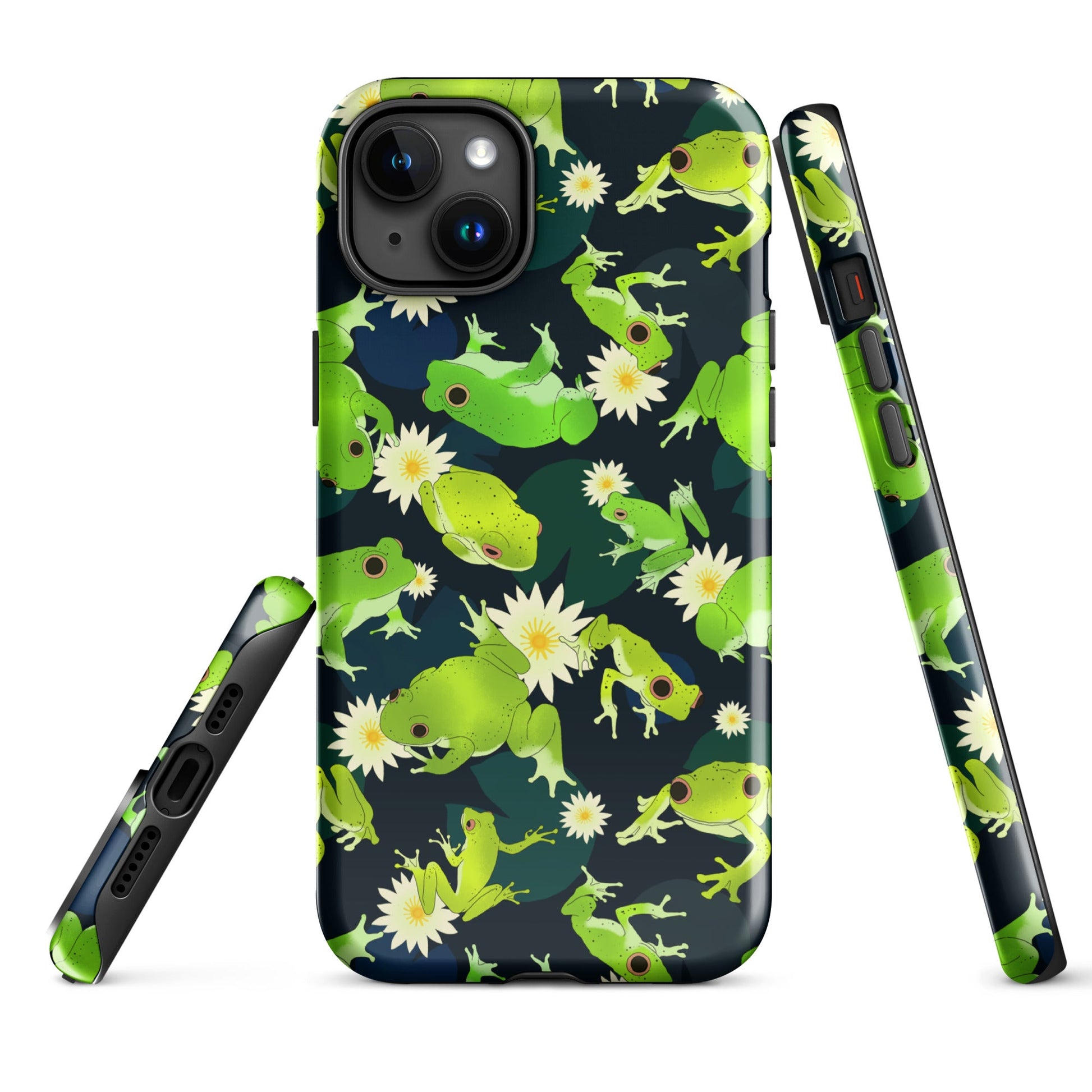 Kero-kero iPhone® Tough Case features vibrant frogs and flowers, offering stylish protection for your device.