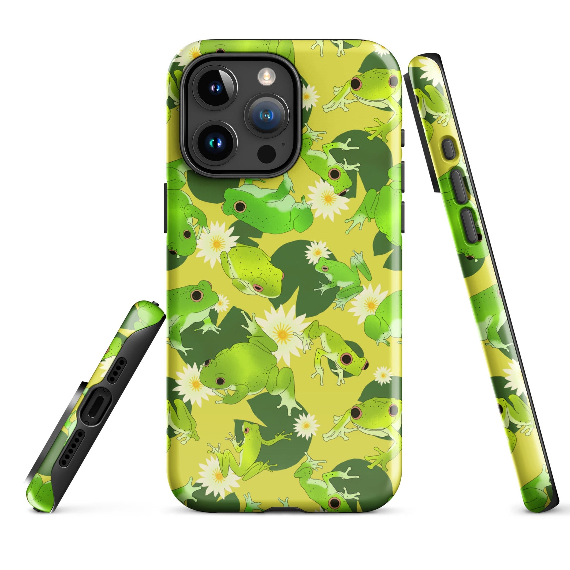 Colorful Kero-kero iPhone® Tough Case featuring frogs, offering stylish protection with durable dual-layer design.