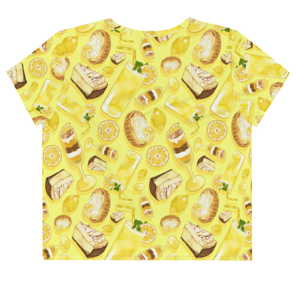Bright yellow Lemon Crop Top featuring a fun lemon pattern, perfect for a refreshing and cute summer look!