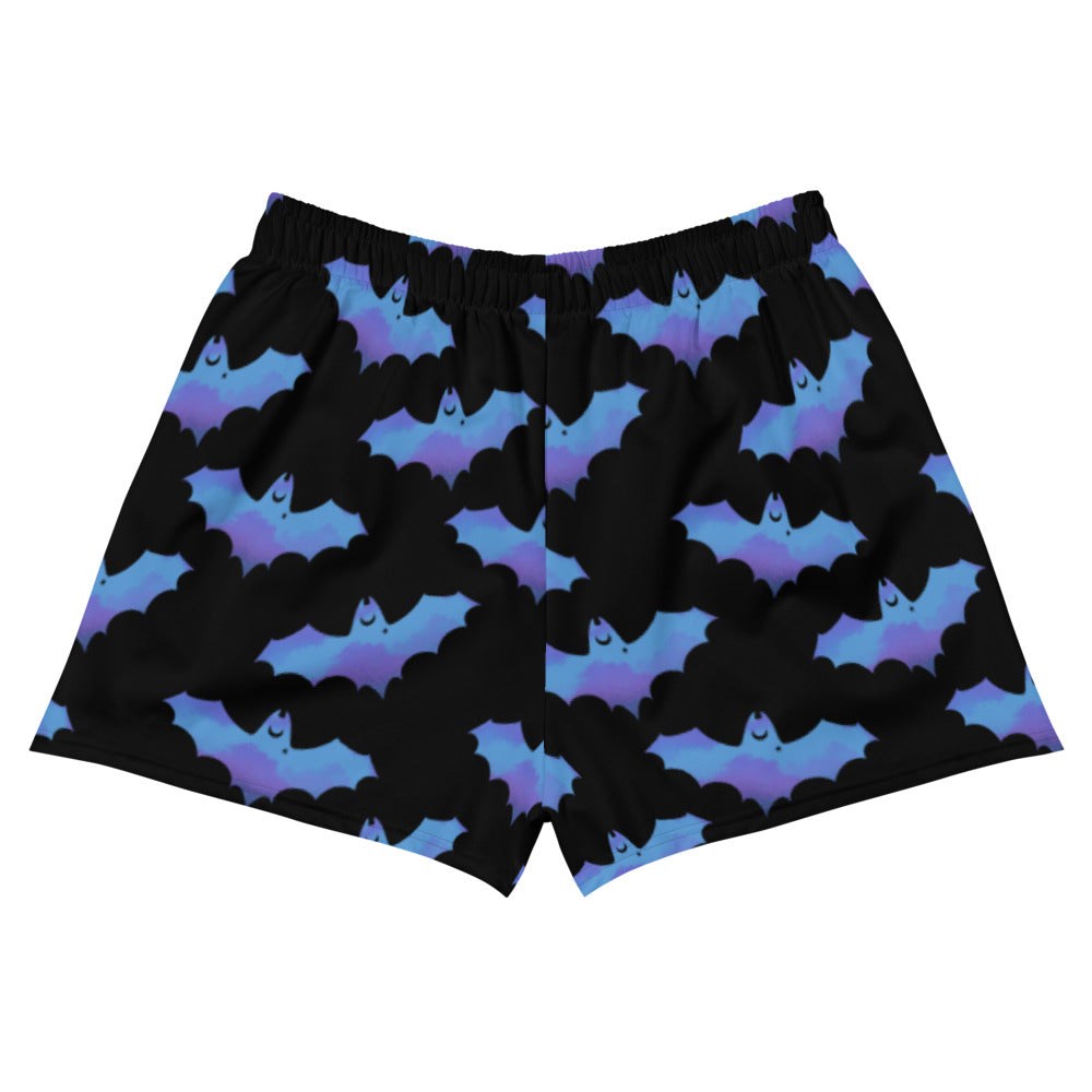 Stylish Lilith Athletic Short Shorts feature a fun bat design, perfect for showcasing your dark side at the gym.