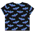 Stylish Lilith Crop Top featuring playful bats and clouds, perfect for gym or casual wear.