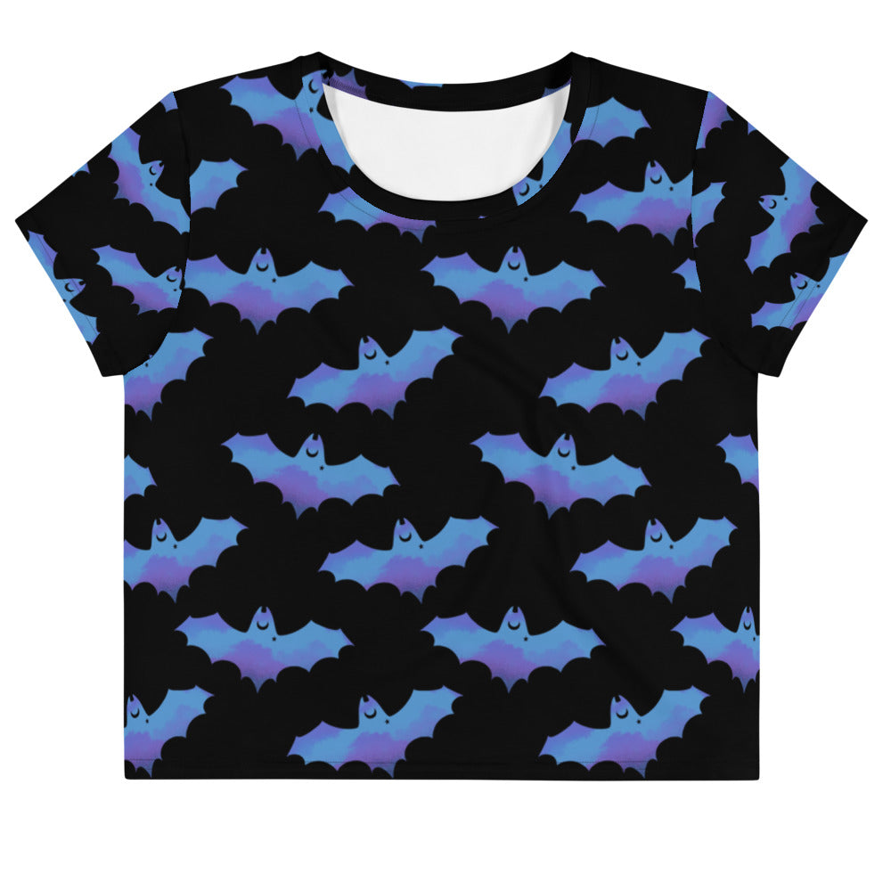 Stylish Lilith Crop Top featuring a playful bat design, perfect for gym or casual wear. Versatile and comfy!