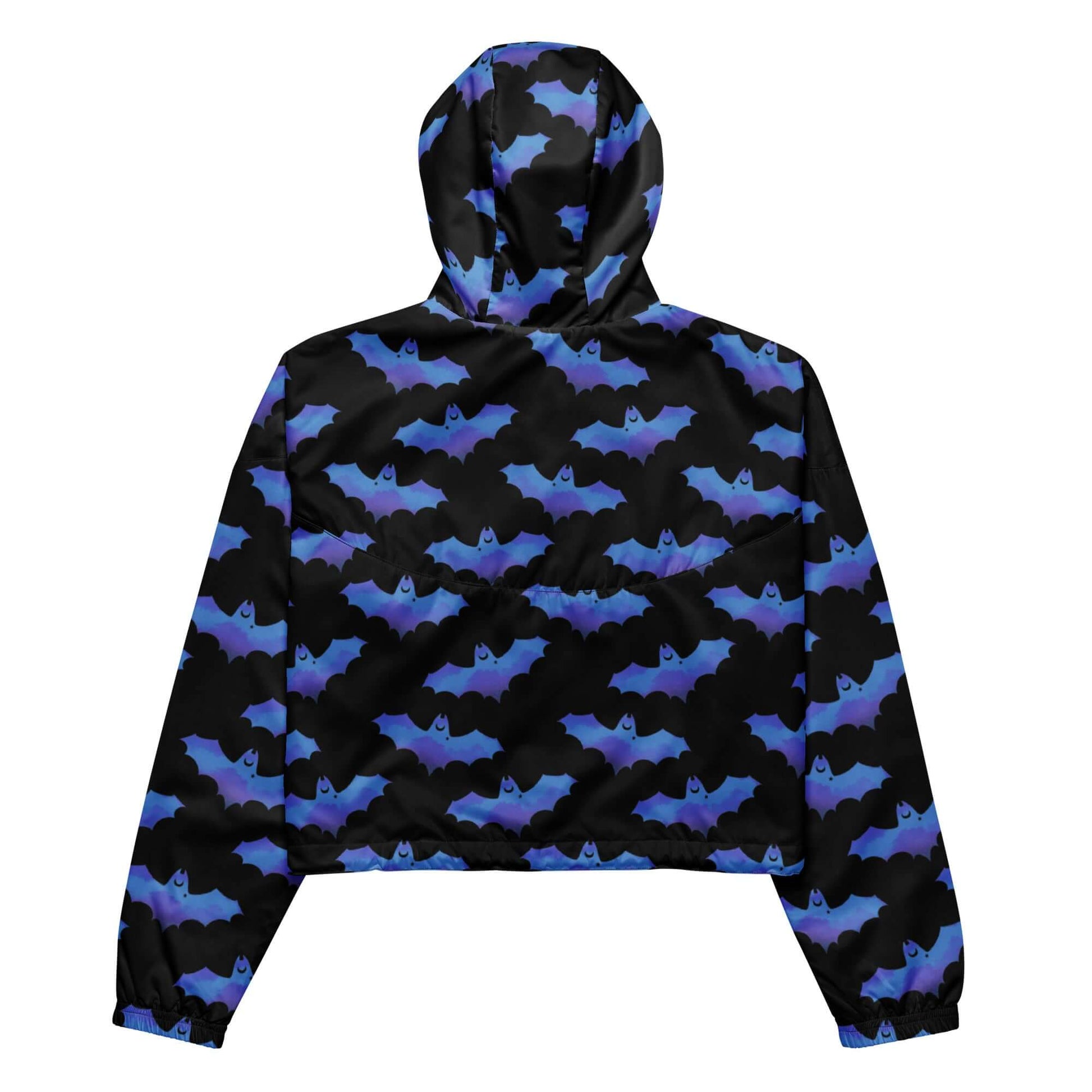 Stylish Lilith cropped windbreaker in black with a bat pattern, perfect for adventures in any weather.