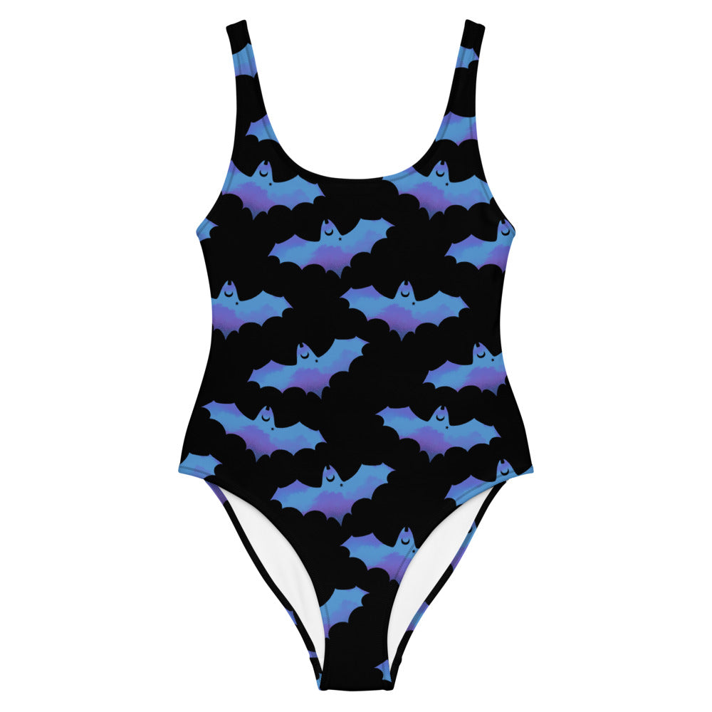 Stylish Lilith One-Piece Swimsuit featuring a playful bat design, perfect for showcasing your unique style.