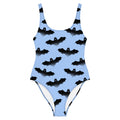Lilith One-Piece Swimsuit featuring a playful bat print, perfect for showcasing your unique style at the beach.