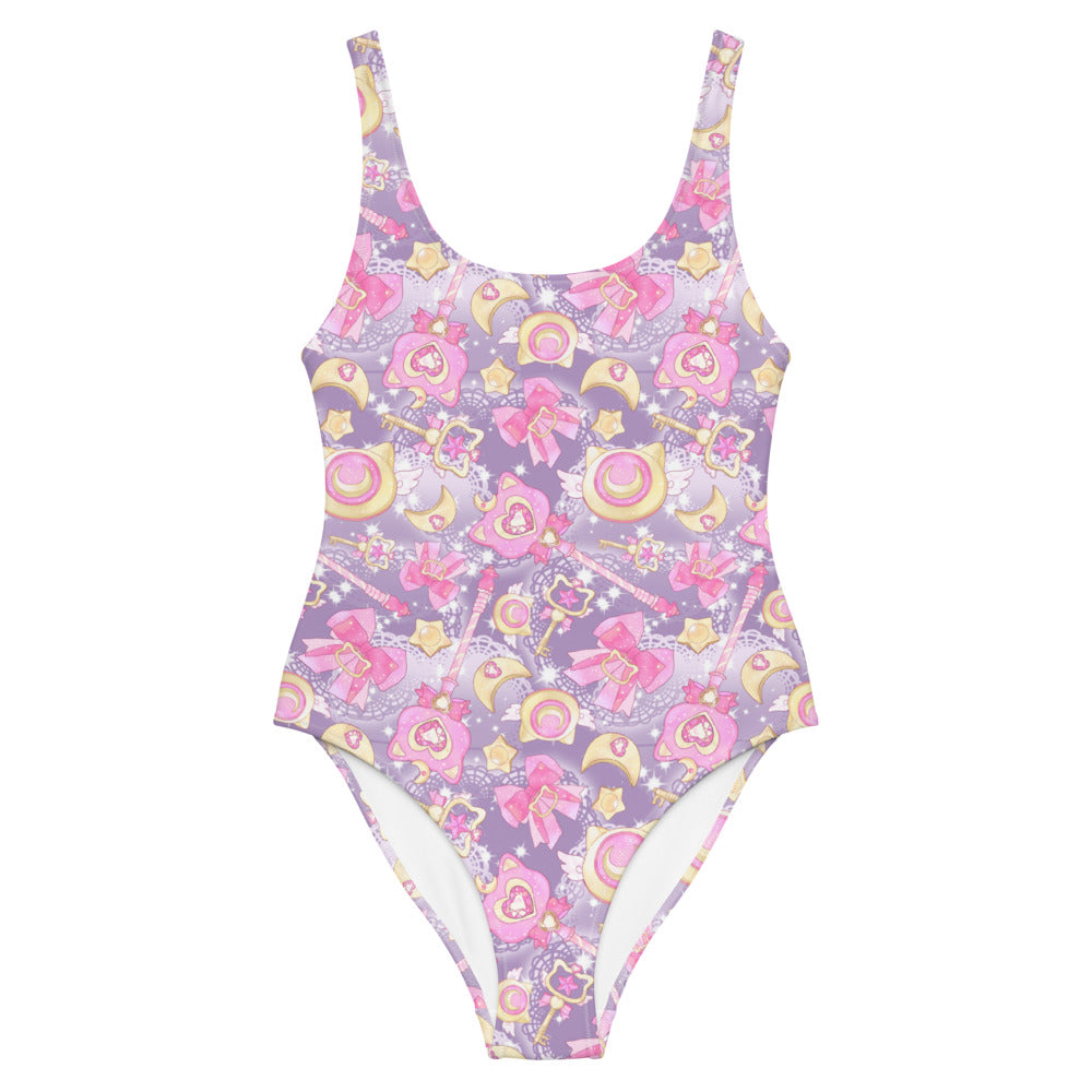Bright and charming Magical Girl One-Piece Swimsuit with pastel colors and playful designs, perfect for summer adventures.