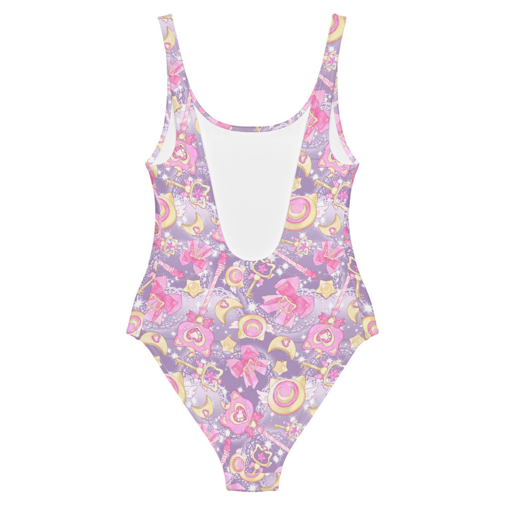Magical Girl One-Piece Swimsuit features vibrant pastel designs, perfect for a playful day by the pool or beach.
