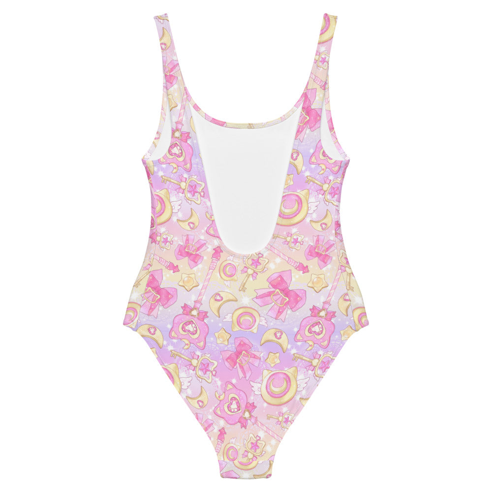 Pastel-themed Magical Girl One-Piece Swimsuit, perfect for fun and adventures at the beach or pool.