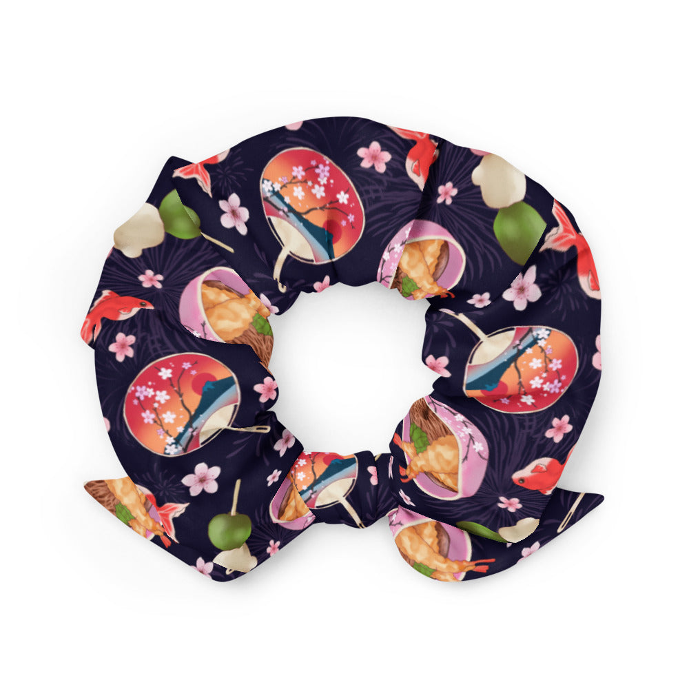 Stylish Matsuri Scrunchie featuring vibrant patterns, perfect for adding flair to any outfit or gym look.