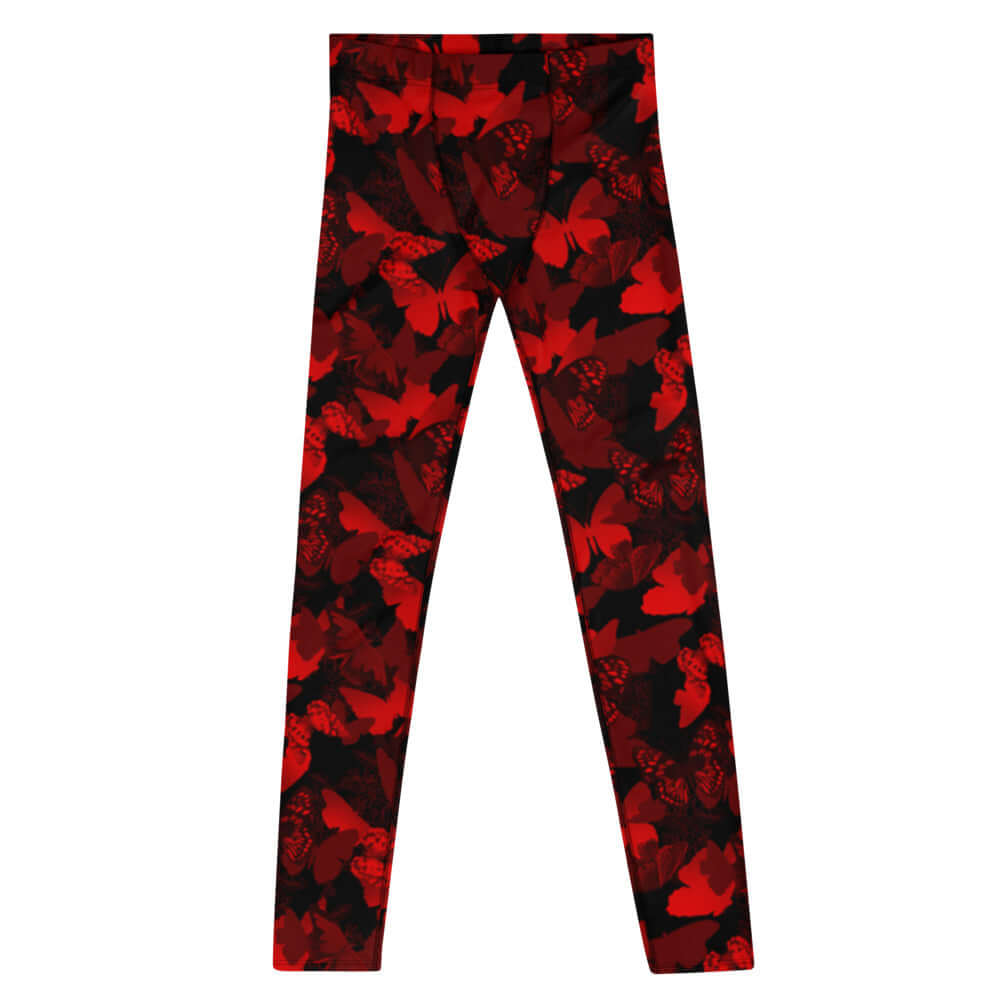 Stylish Men's Butterfly Leggings in vibrant red and black, perfect for workouts and active wear.