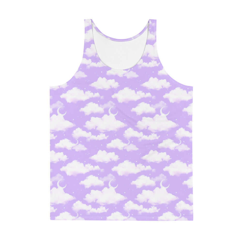 Men's Cloudy Sky Tank Top featuring a vibrant cloud pattern, perfect for a comfortable and stylish look.