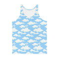 Men's Cloudy Sky Tank Top featuring a vibrant cloud pattern, perfect for a relaxed and stylish summer look.