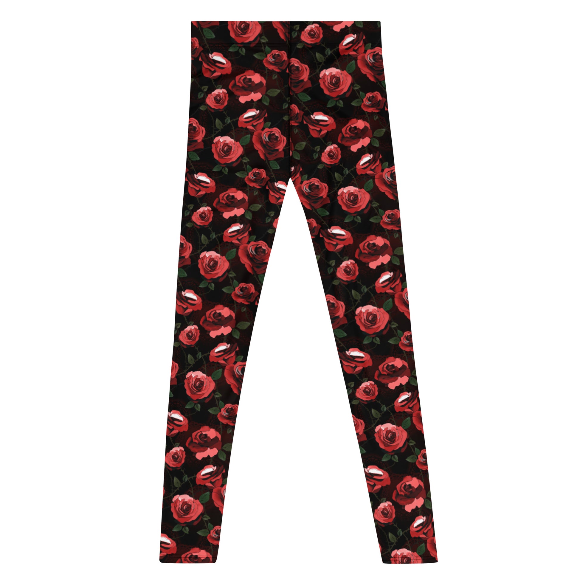 Stylish Men's Enchanted Rose Leggings featuring vibrant rose patterns, perfect for comfort and versatility.