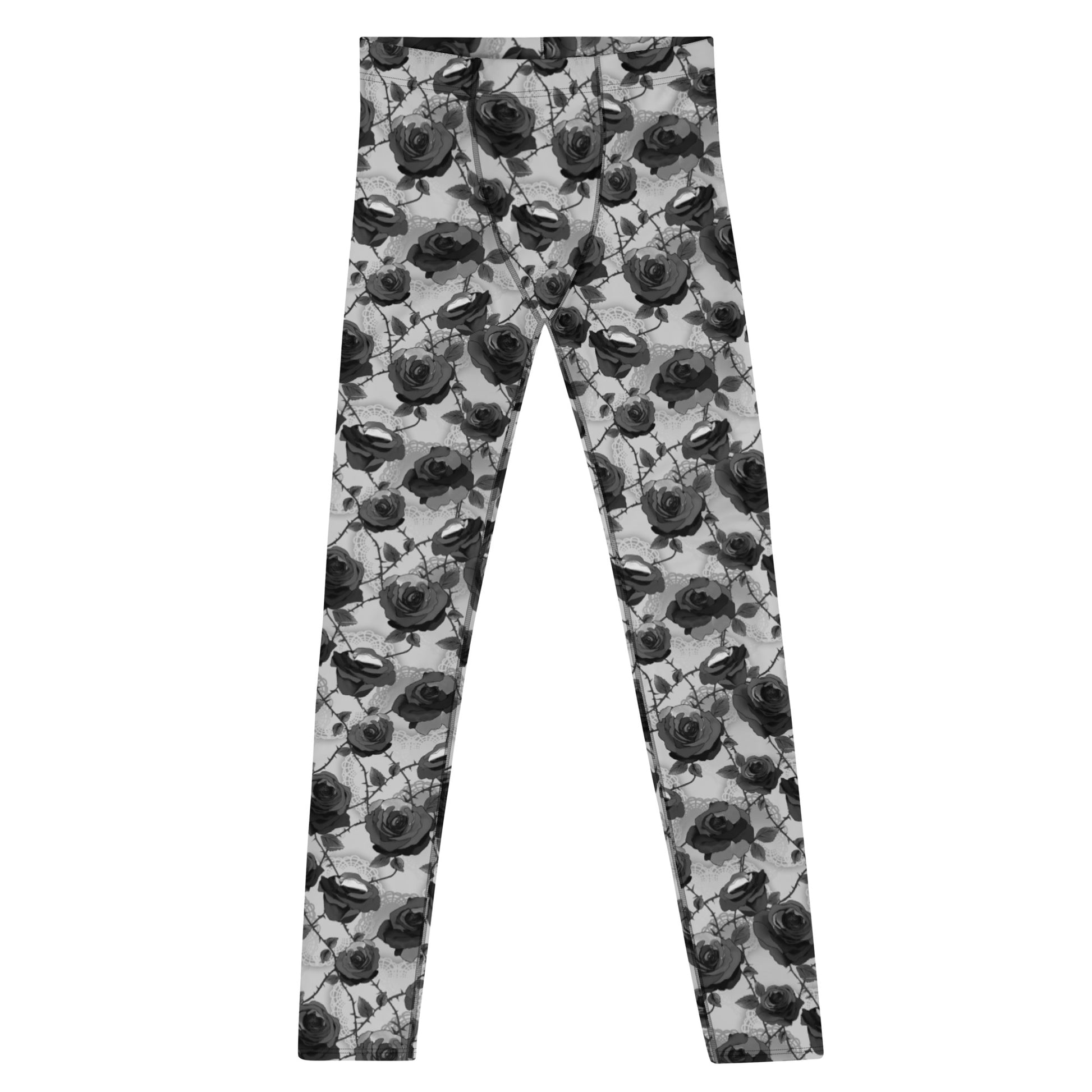 Stylish Men's Enchanted Rose Leggings featuring elegant rose blossoms for comfort and versatility in any activity.