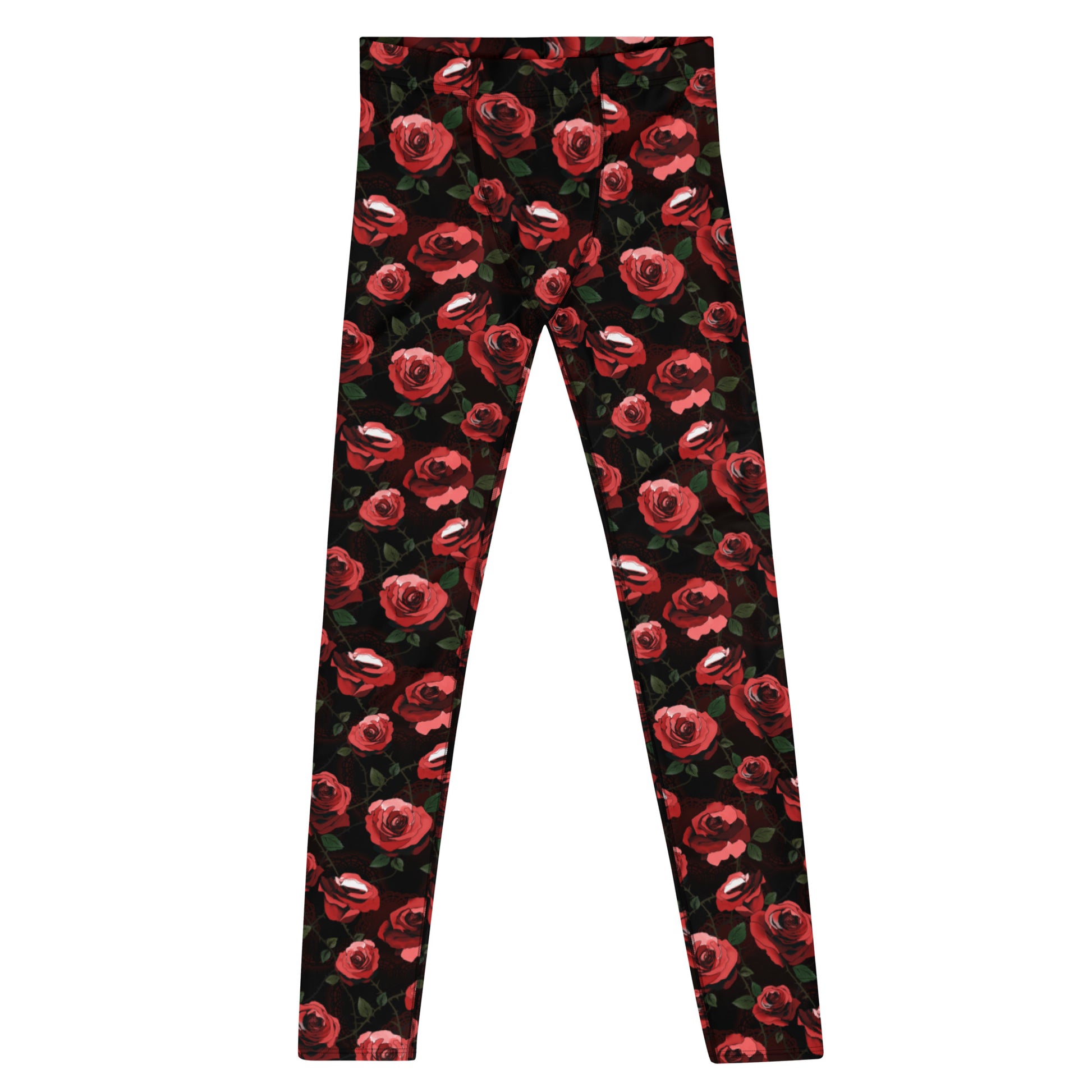 Men's Enchanted Rose Leggings feature elegant rose blossoms on soft, stretchy fabric for comfort and style.