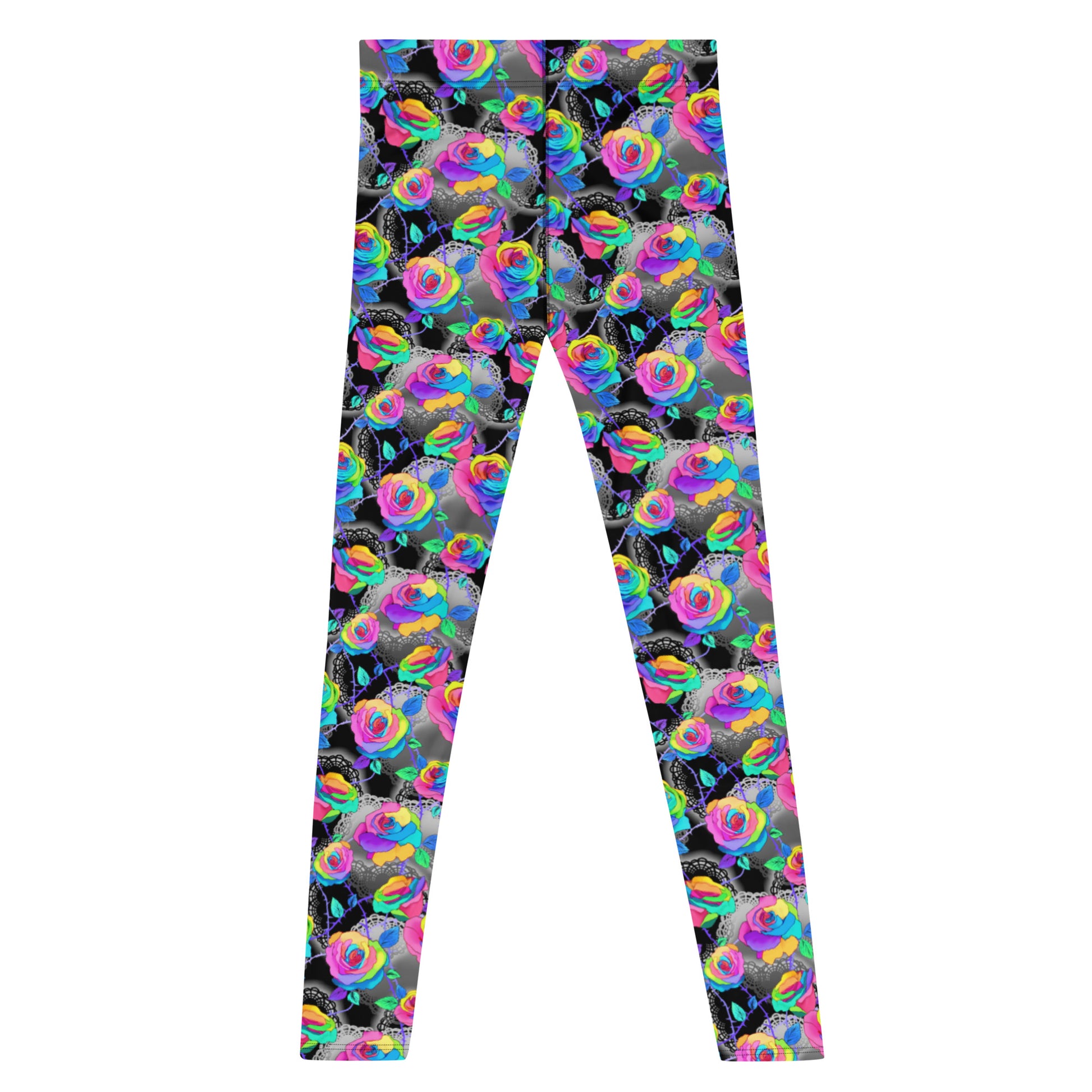 Stylish Men's Enchanted Rose Leggings featuring vibrant rose patterns, perfect for comfort and various activities.