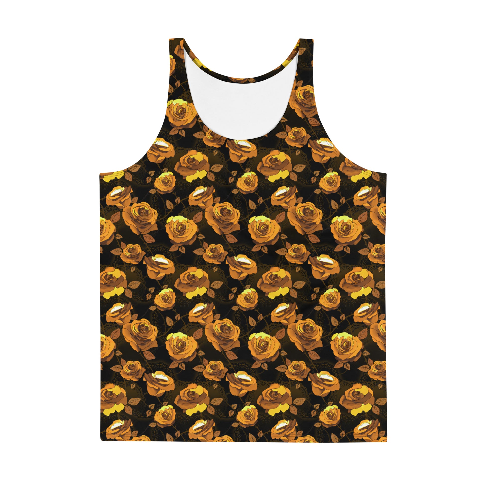 Men's Enchanted Rose Tank Top featuring vibrant rose patterns, perfect for workouts or nights out. Soft and stylish!