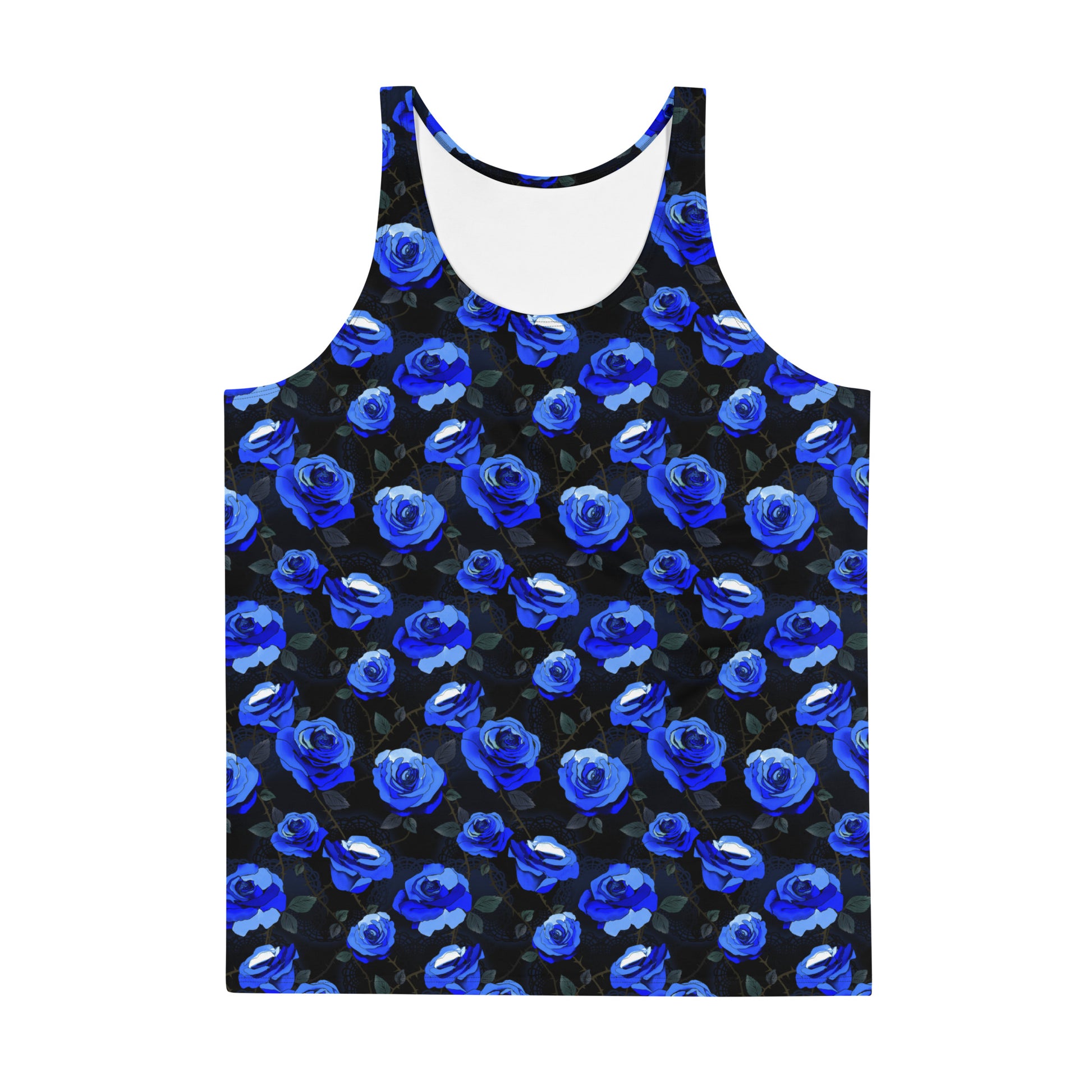Men's Enchanted Rose Tank Top features a vibrant floral design, perfect for workouts or nights out. Soft and stylish!