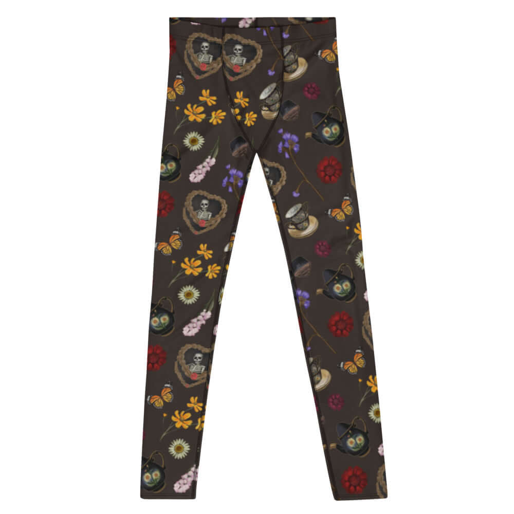 Stylish Men's Gothic Tea Time Leggings featuring a unique floral pattern, perfect for your active lifestyle.