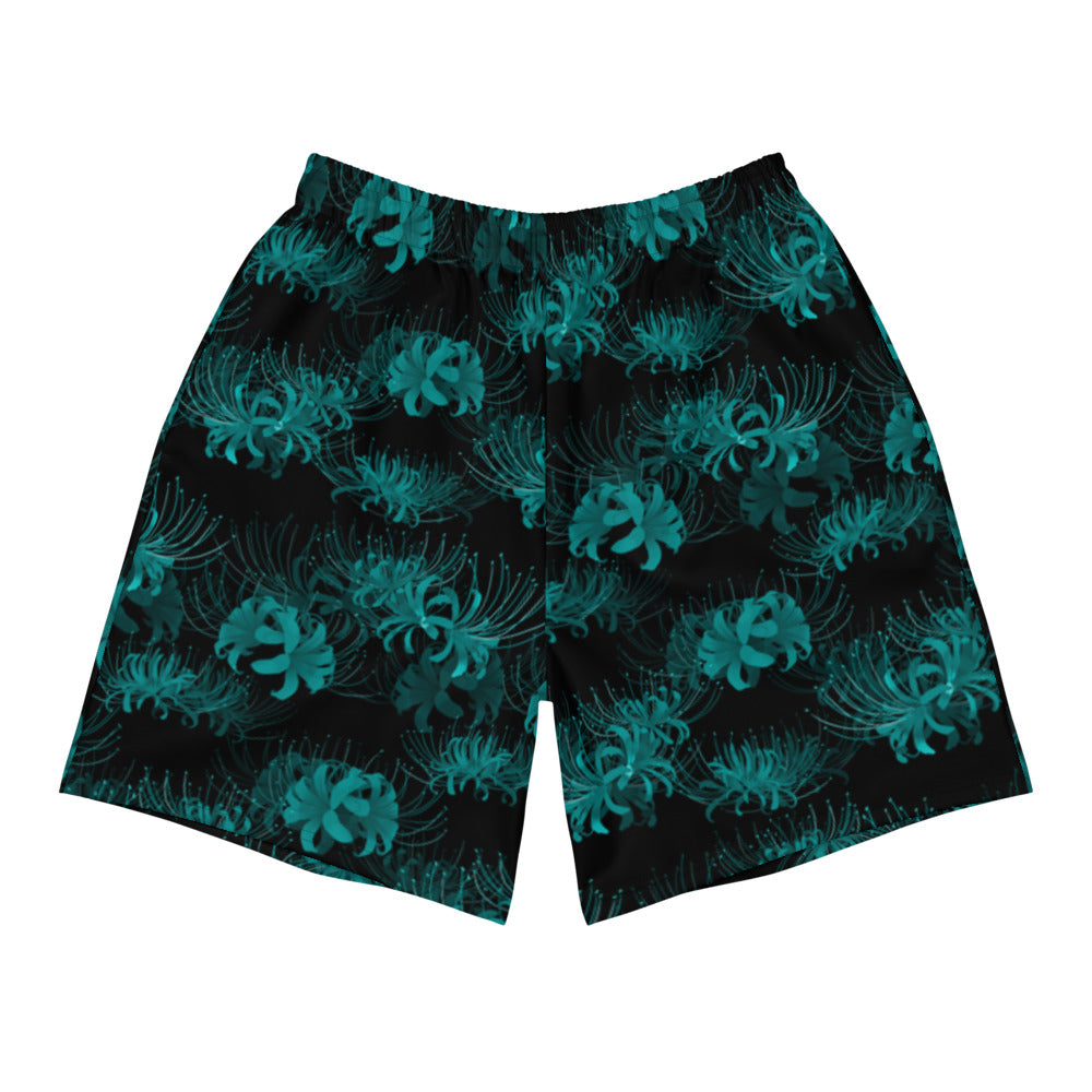 Men's Higanbana Athletic Shorts feature a vibrant floral design, perfect for running or any active lifestyle.