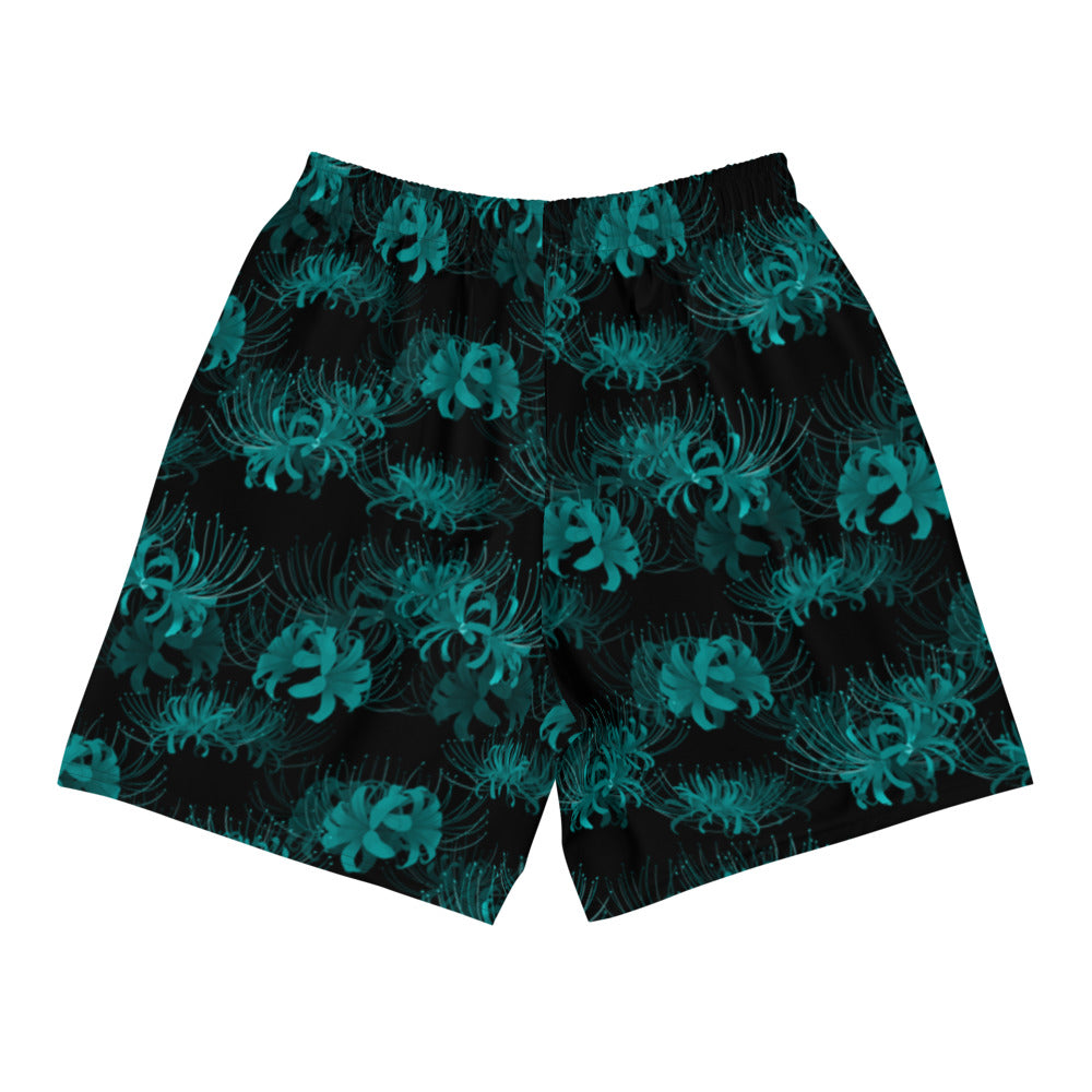 Men's Higanbana Athletic Shorts feature a vibrant floral design, perfect for any sport or activity. Durable and stylish.