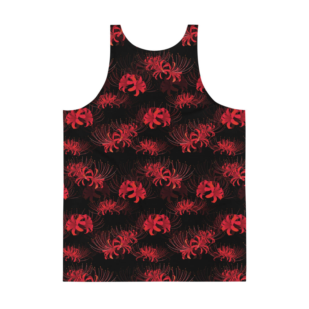 Vibrant Men's Higanbana Tank Top featuring a floral design, perfect for a relaxed and stylish summer look.