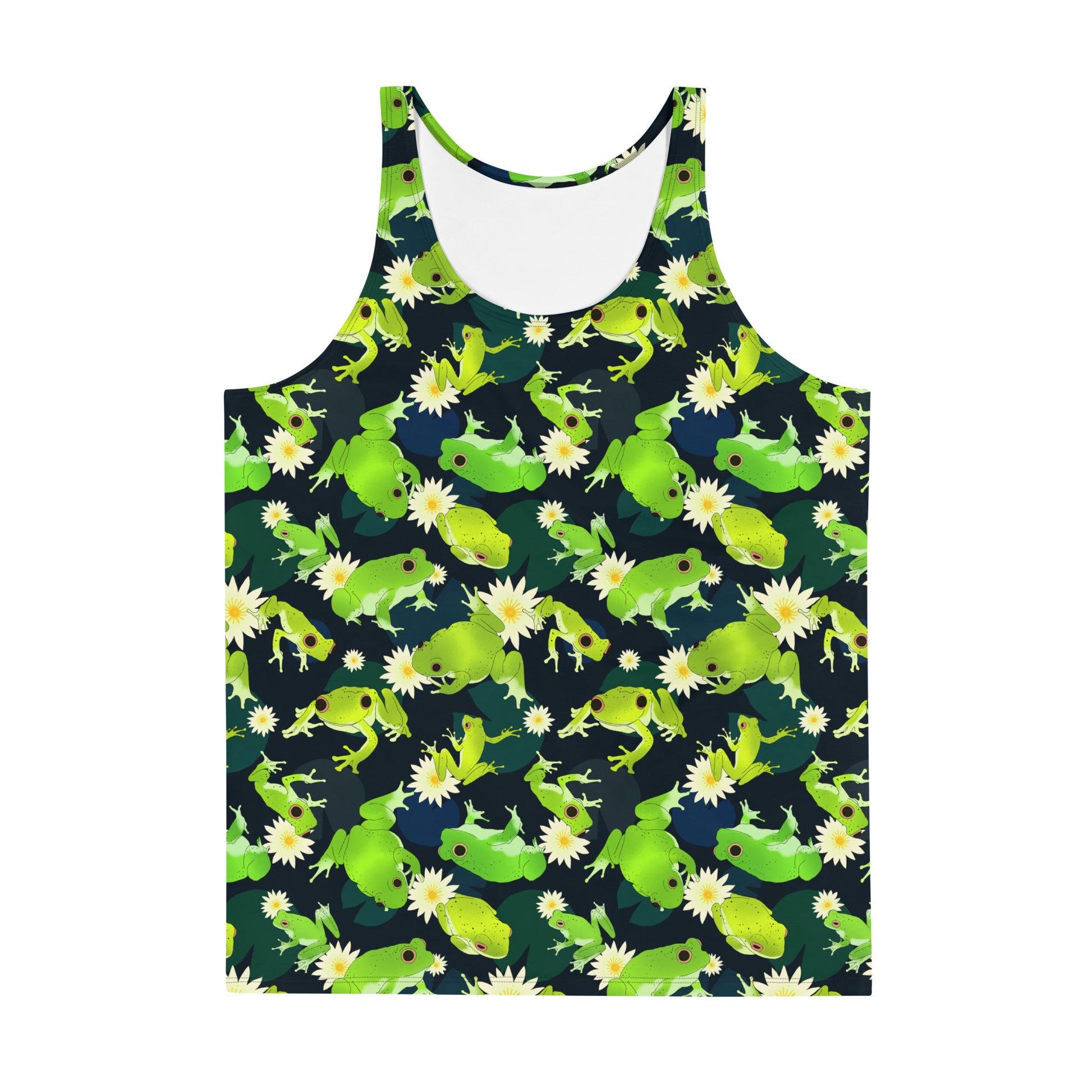 Vibrant Men's Kero-kero Tank Top featuring a playful frog design, perfect for a relaxed and stylish look.
