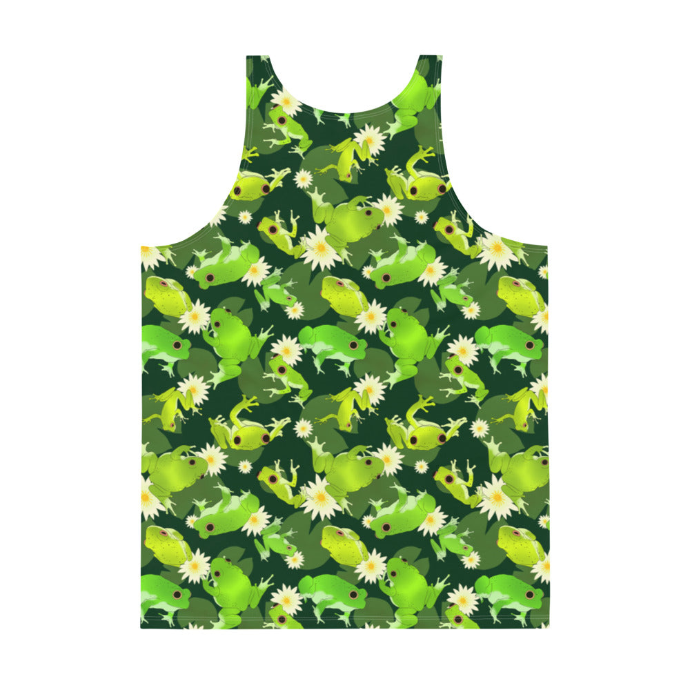 Stylish Men's Kero-kero Tank Top featuring vibrant frog prints, soft material, and a relaxed fit for comfort.