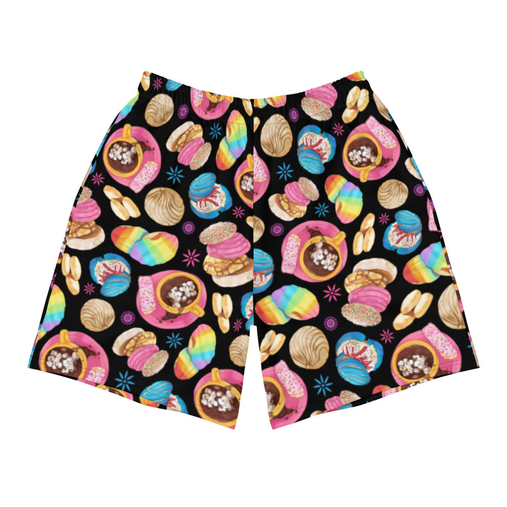 Colorful Men's Pan Dulce Athletic Shorts featuring whimsical dessert patterns, perfect for any active day.