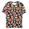 Men's Pan Dulce T-shirt featuring colorful pastry designs, made from comfortable, durable polyester blend fabric.