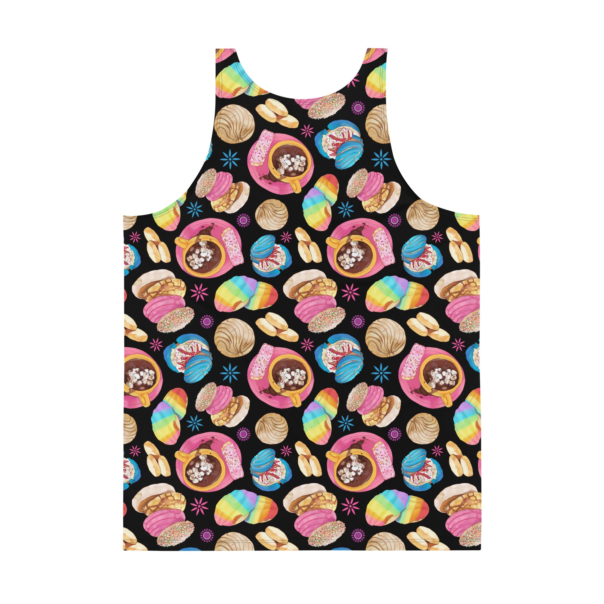 Men's Pan Dulce Tank Top featuring vibrant colors and a relaxed fit, perfect for a stylish summer look.