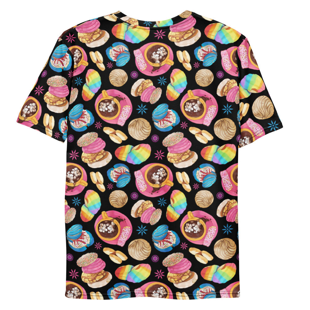 Colorful Men's Pan Dulce T-shirt featuring a vibrant dessert pattern, perfect for comfort and style.