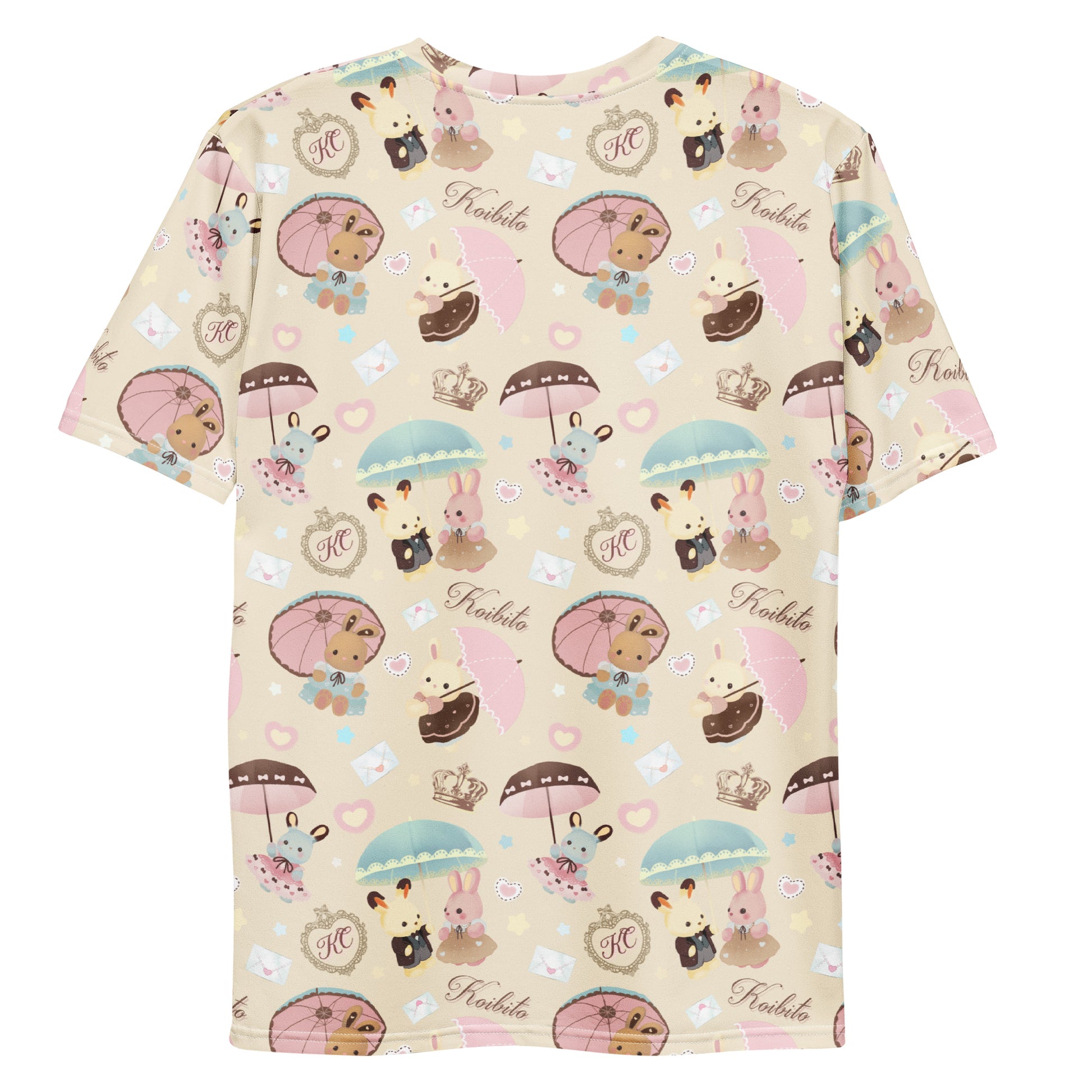 Brighten your spring wardrobe with the Men's Parasol Bunny T-shirt, featuring adorable bunnies and pastel colors.