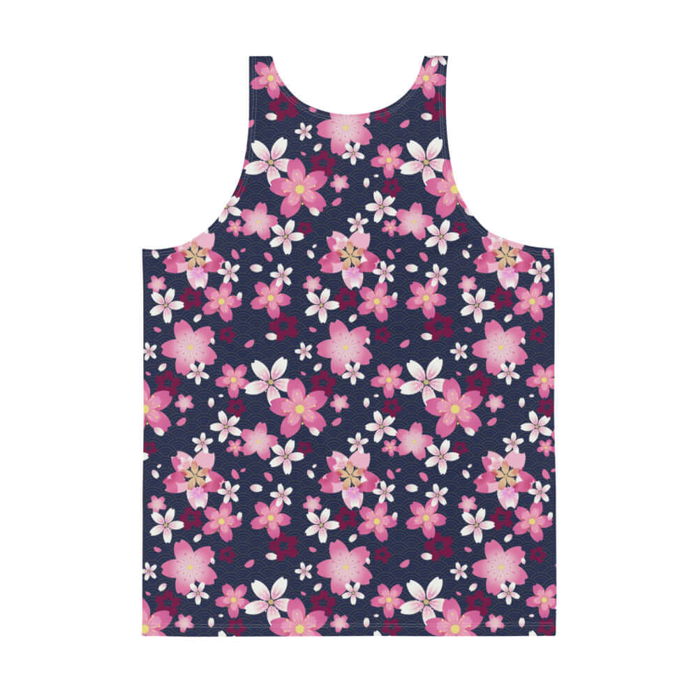 Bright floral design on the Men's Sakura Tank Top, crafted from soft, stretchy material for ultimate comfort.