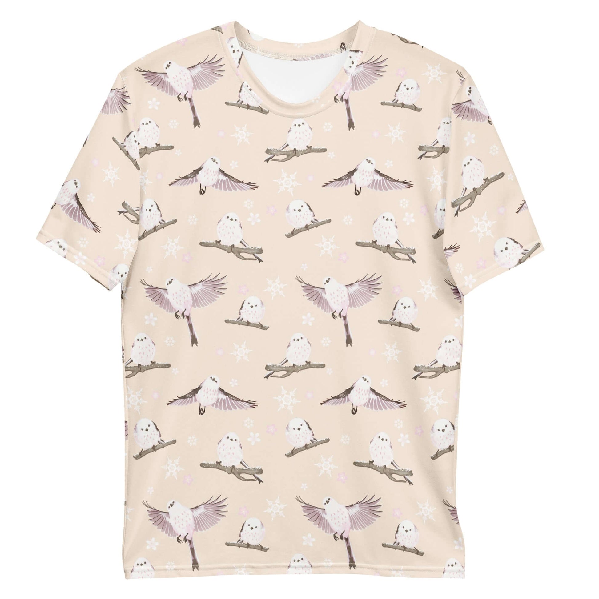 Men's Snow Bird T-shirt features a soft, stretchy fabric with a unique bird design, perfect for comfort and style.