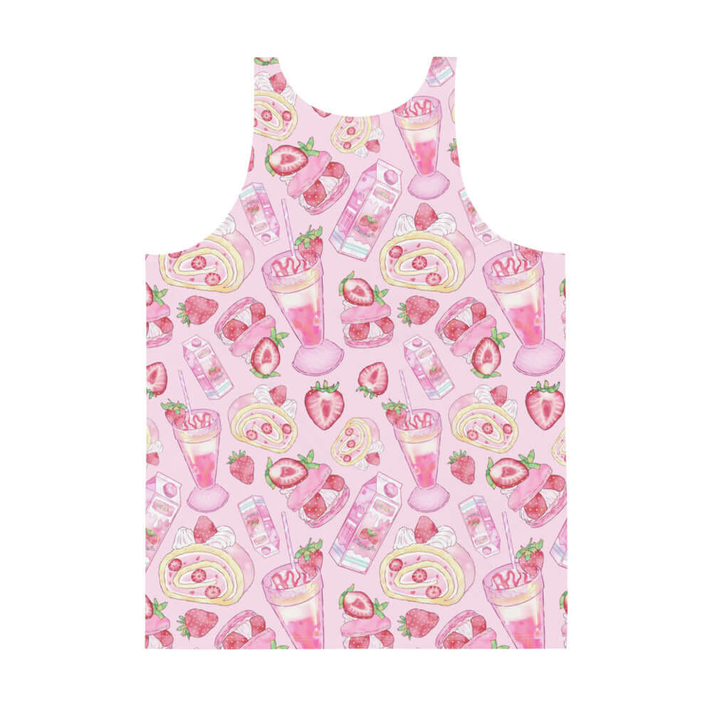 Men's Strawberry Tank Top featuring vibrant colors and a relaxed fit, perfect for a stylish summer look.