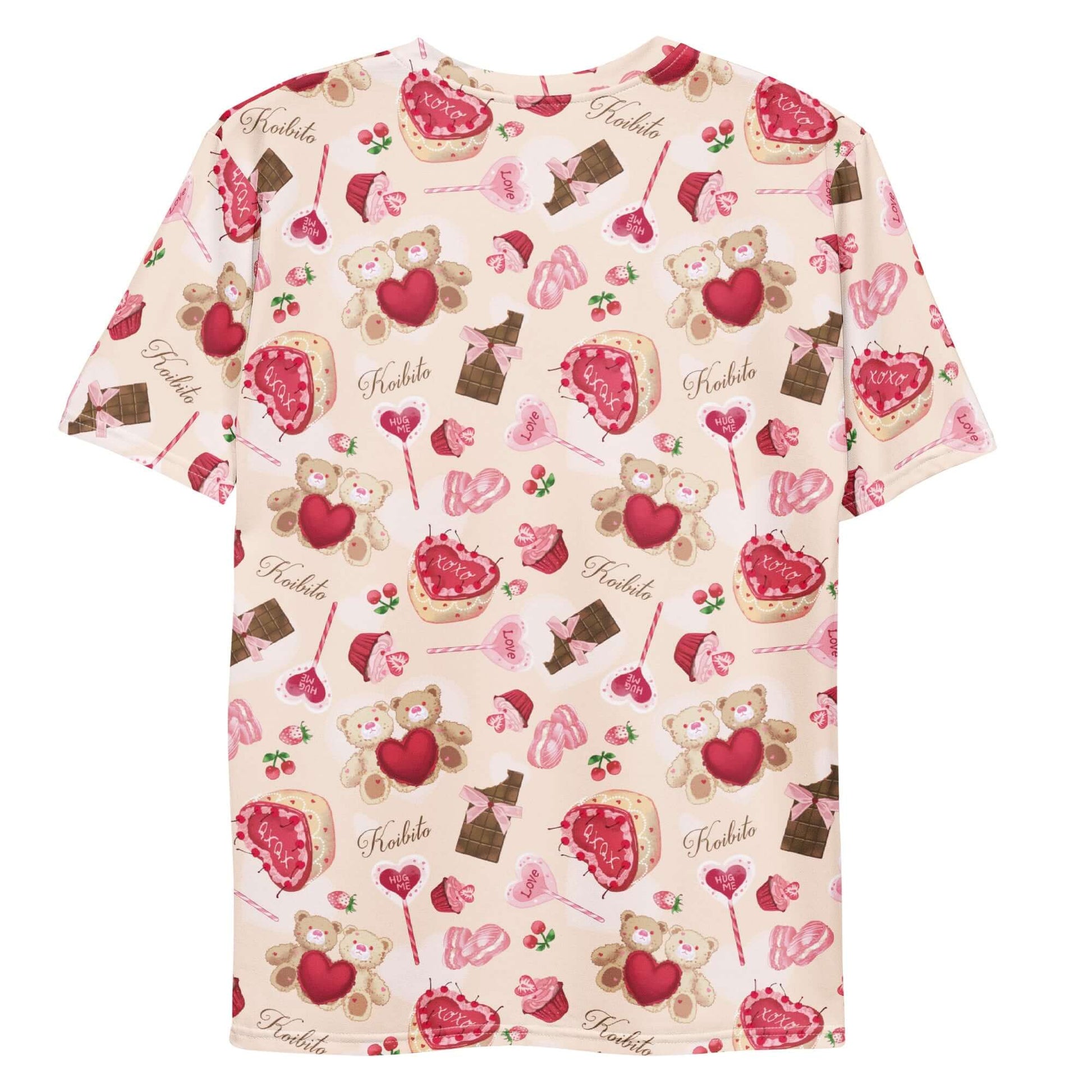 Men's Sugar Sweetheart T-shirt features a playful design with sweets and teddy bears, perfect for casual comfort.