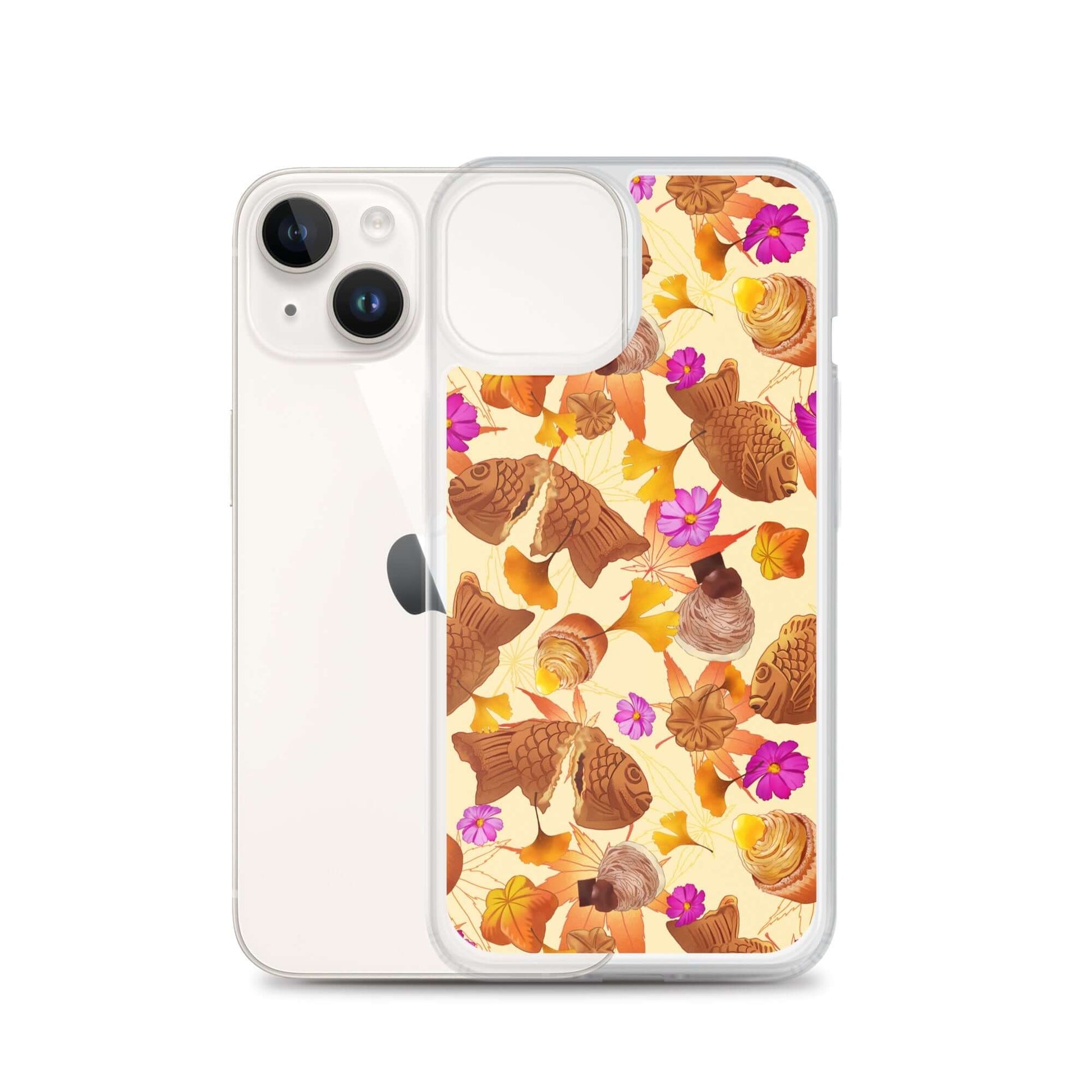 Stylish Momiji iPhone® Clear Case with flexible sides, protecting against scratches and dirt while showcasing unique design.